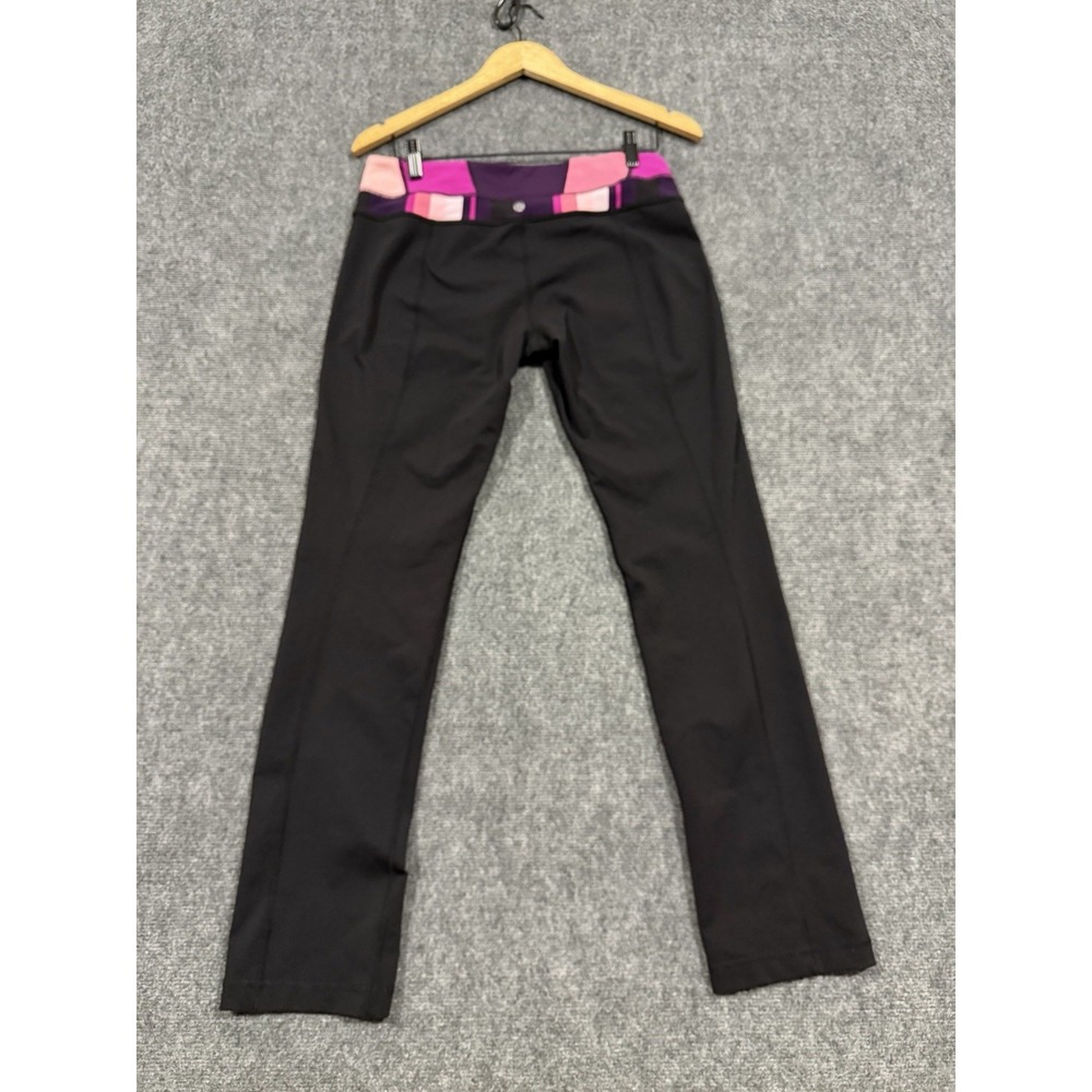 Lululemon Womens Black Leggings Colorblock Waistband Pink Purple Size 10